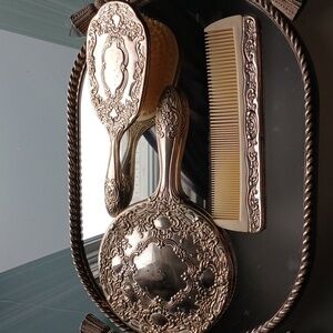 Vintage Ladies grooming Mirror, Brush and Comb.